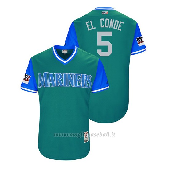Maglia Baseball Uomo Seattle Mariners Guillermo Heredia 2018 Llws Players Weekend El Conde Aqua
